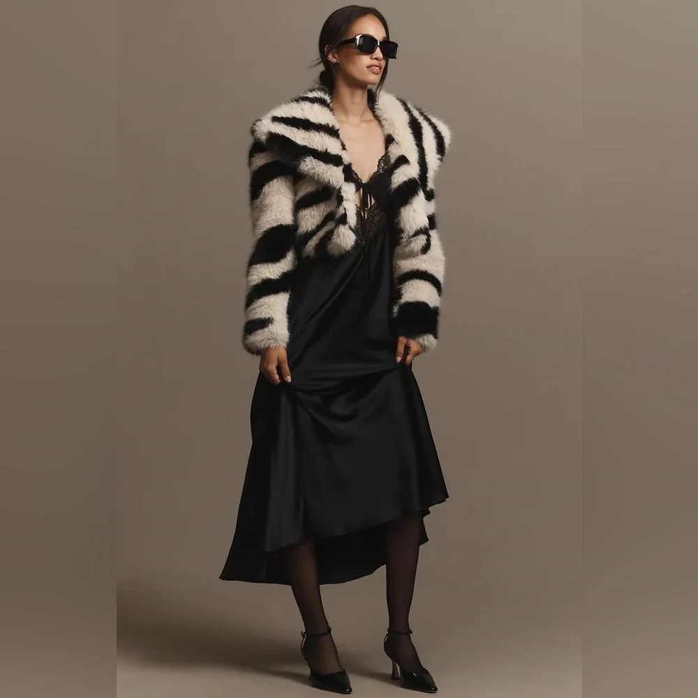 Avec Les Filles Faux-Fur Zebra Cropped Coat Anthropologie